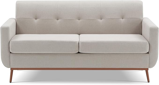 65" Loveseat Sofa, Mid Century Modern Love Seat Couches for Living Room, Comfy Upholstered Sofa Couch for Bedroom(Linen-Light Grey) - LeafyLoom