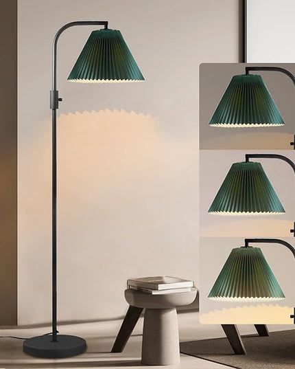 COFF Dimmable Floor Lamp, Arc Standing Lamp with 1000 Lumens LED Edison Bulb Included, Pleated Shade Modern Tall Pole Lamp for Living room, Bedroom, Office (Green) - LeafyLoom