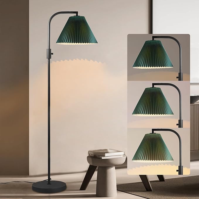 COFF Dimmable Floor Lamp, Arc Standing Lamp with 1000 Lumens LED Edison Bulb Included, Pleated Shade Modern Tall Pole Lamp for Living room, Bedroom, Office (Green) - LeafyLoom