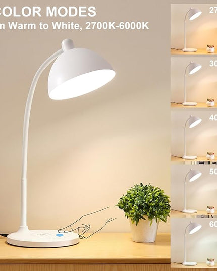 BOHON Desk Lamp, LED Desk Lamp with USB Charging Port, Wireless Charger Desk Light for Home Office, 5 Colors 6 Levels Brightness, Touch Table Lamp for Bedroom Bedside College Dorm Reading, White - LeafyLoom