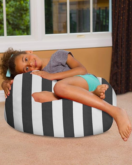 Posh Creations Bean Bag Chair for Kids, Teens, and Adults Includes Removable and Machine Washable Cover, Canvas Stripes Gray and White, 27in - Medium - LeafyLoom