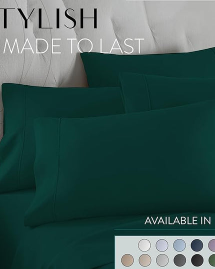 Danjor Linens King Size Sheets Set - 6 Piece Set Including 4 Pillowcases - Deep Pockets - Breathable, Soft Bed Sheets - Wrinkle Free - Machine Washable - Forest Green King Bed Sheets - 6 pc - LeafyLoom