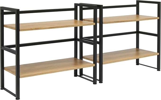 Calico Designs Ashwood 4-Tier or 2-Tier Stackable Bookshelf (1 Set),Graphite Black/Ashwood,Rectangular - LeafyLoom