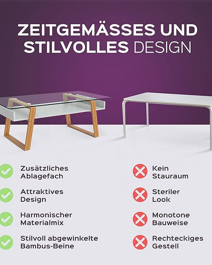 bonVIVO Modern Glass Coffee Table - Elegant Centerpiece for Living Room Decor with Tempered Glass Top, Sleek Design as A Gift for Home or Office Use, Black - LeafyLoom