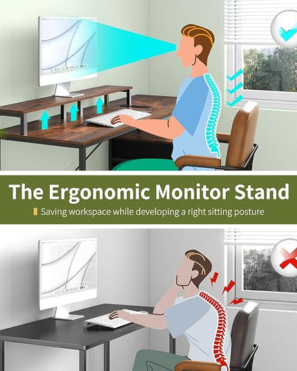 Yoobure Computer Desk, Office Desk with LED Lights & Power Outlets, Gaming Desk with Fabric File Cabinet, 55.1" Home Office Desks， Writing Desk with Drawers, Computer Table with Long Monitor Stand - LeafyLoom