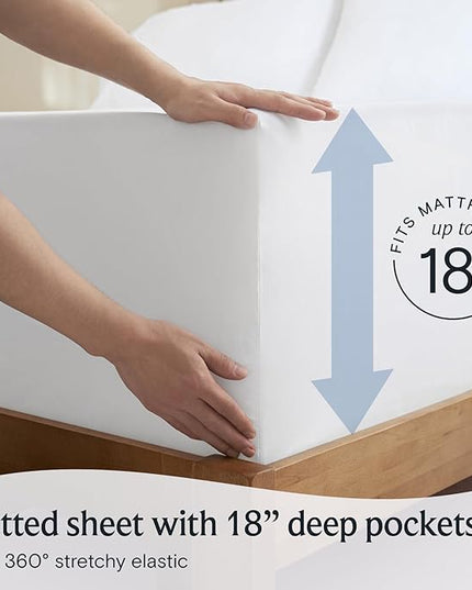 LuxClub Twin XL Sheets - Soft-Kids-Twin Bed Sheets for-Boys-and-Girls-4 PC Deep Pockets 18" Eco Friendly Wrinkle Free-Kids-Fitted Sheets Machine Washable Hotel Bedding Silky Soft- White Twin XL - LeafyLoom