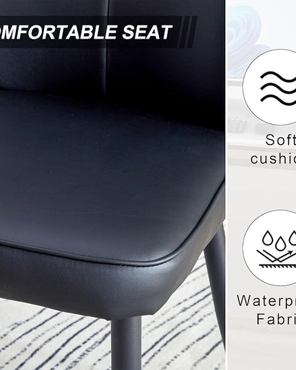Modern Dining Chairs Set of 4, PU Leather Seat Cushions Black Dining Room Chair, with Black Metal Legs Kitchen Chair for Home Living Room, Restaurant, Black Chair Black Legs - LeafyLoom