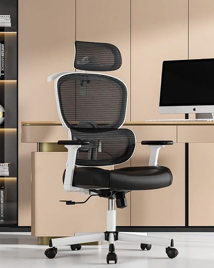 Office Chair, Ergonomic Desk Chair, High Back Desk Chair, Big and Tall Reclining Comfy Home Office Chair with Lumbar Support Breathable Mesh Computer Chair Adjustable Armrests - LeafyLoom