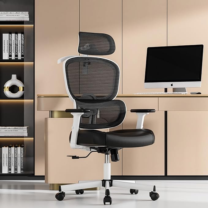 Office Chair, Ergonomic Desk Chair, High Back Desk Chair, Big and Tall Reclining Comfy Home Office Chair with Lumbar Support Breathable Mesh Computer Chair Adjustable Armrests - LeafyLoom