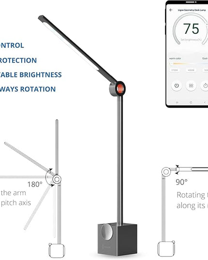 LINKSTYLE Ligoe Smart Desk Lamp for Home Office, Minimalist Premium Design LED Desk Lights for Reading, Table Lamp for Bedroom Bedside Night Stand, APP Controls, Adjustable Settings, Eye Protection - LeafyLoom