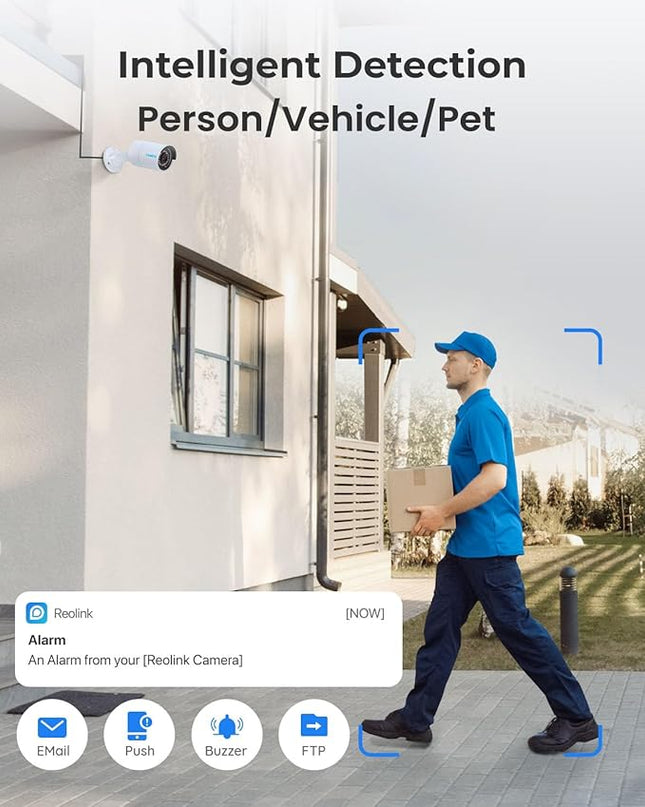 REOLINK 16CH 5MP Home Security Camera System, 8pcs Wired Outdoor PoE IP Cameras with Person/Vehicle/Pet Detection, 8MP 16CH NVR with 4TB HDD for 24-7 Recording, RLK16-410B8-5MP REOLINK