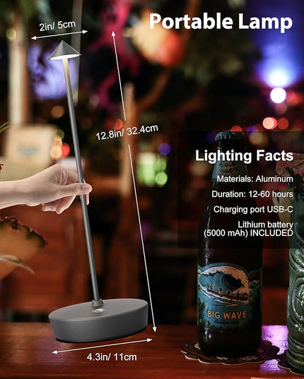 Cordless Table Lamps Rechargeable, 6000mAh Battery Operated LED Desk Lamp Outdoor Waterproof Portable Touch Dimmable Table Light for Patio Restaurant Dining Home Set of 2 Grey - LeafyLoom