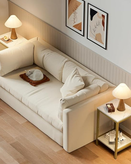 SAYGOER White Faux Marble End Tables Small Side Table with Storage Wood Night Stand Gold Metal Frames 2 Tier Bedside Table with Adjustable Feet, 1PCS, White Gold - LeafyLoom