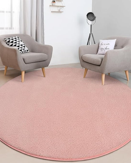 Round Area Rugs for Bedroom Living Room, 4x4 Pink Super Soft Comfy Thickened Memory-Foam Indoor Circle Carpets, Modern Aesthetic Minimalist Carpet for Boys Girls Adults Nursery Home Décor - LeafyLoom