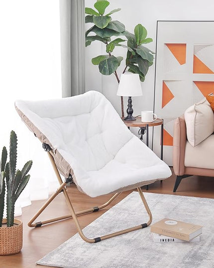 Tiita Comfy Saucer Chair, Soft Faux Fur Oversized Folding Accent Chair, Lounge Lazy Chair for Kids Teens Adults, Metal Frame Moon Chair for Bedroom, Living Room, Dorm Rooms - LeafyLoom