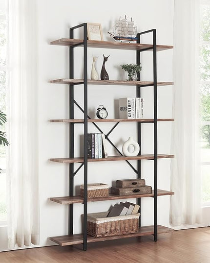 HOMISSUE Bookshelf,6-Tier Tall Bookshelf Industrial Bookcase and Bookshelves,Rustic Storage Rack with Open Shelves for Living Room Bedroom and Kitchen - LeafyLoom