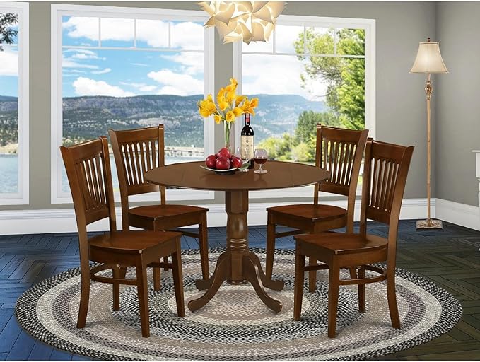 East West Furniture DLVA5-ESP-W Dublin 5 Piece Kitchen Set for 4 Includes a Round Dining Room Table with Dropleaf and 4 Solid Wood Seat Chairs, 42x42 Inch - LeafyLoom