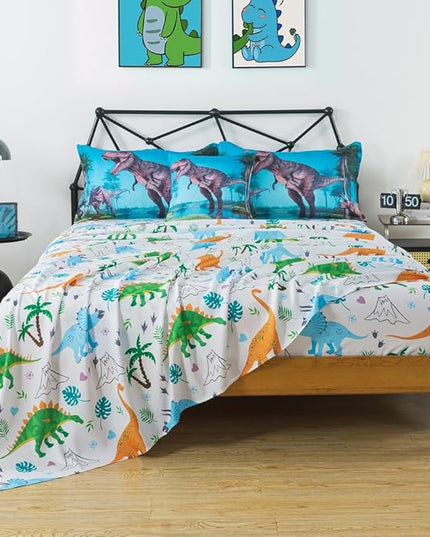 ADASMILE A & S Dinosaur Comforter Twin for Boys Dinosaur Twin Bedding Set for Kids 6 Pieces Dinosaur Comforter Set with Dinosaur Sheets Bed in A Bag T-Rex Dinosaur Comforter and Sheets Set Home Decor - LeafyLoom