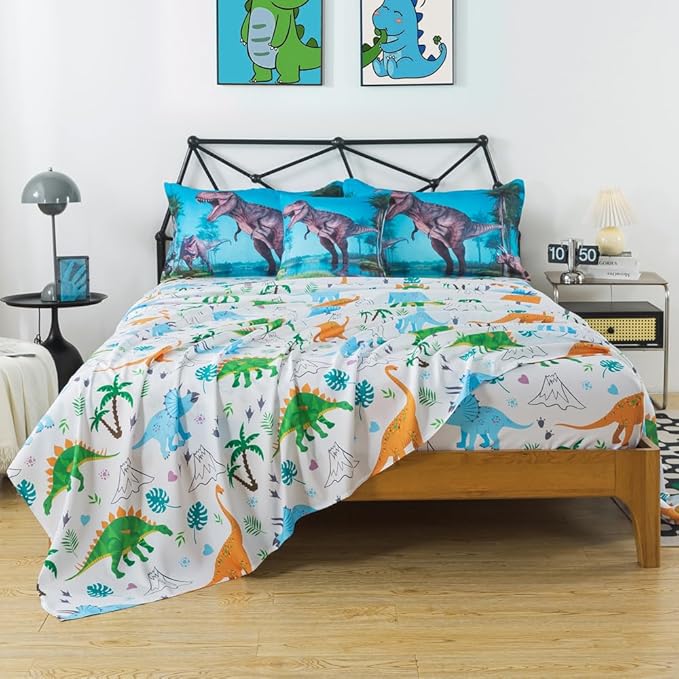 ADASMILE A & S Dinosaur Comforter Twin for Boys Dinosaur Twin Bedding Set for Kids 6 Pieces Dinosaur Comforter Set with Dinosaur Sheets Bed in A Bag T-Rex Dinosaur Comforter and Sheets Set Home Decor - LeafyLoom
