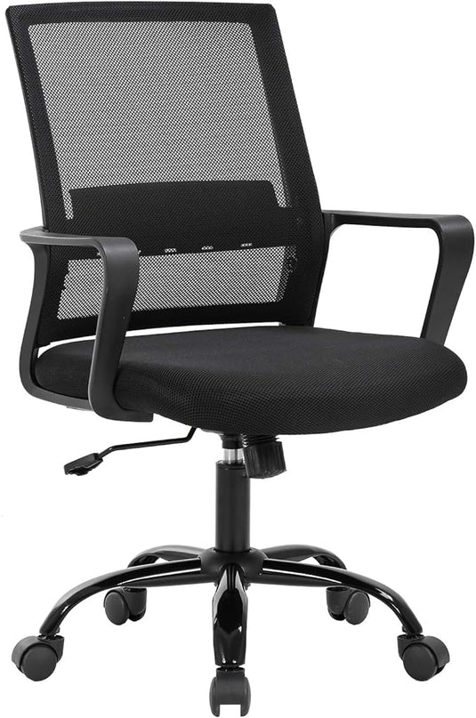 Home Office Chair Ergonomic Desk Chair Swivel Rolling Computer Chair Executive Lumbar Support Task Mesh Chair Adjustable Stool for Women Men (Black) - LeafyLoom