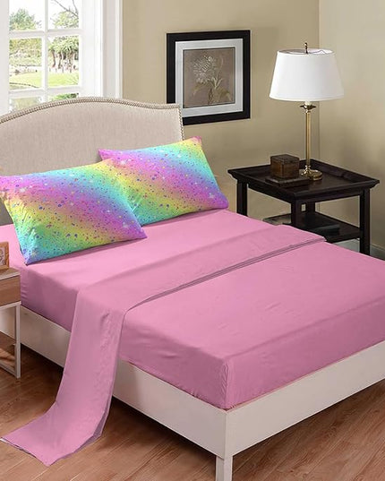 Girls Comforter Set Queen, Rainbow Bedding Set, Galaxy Twinkle Bedding for Kids Teens, Colorful Pastel Bedding Set, 5 pcs Bed in A Bag Queen, Kids Princess Bedding Set for Girls - LeafyLoom