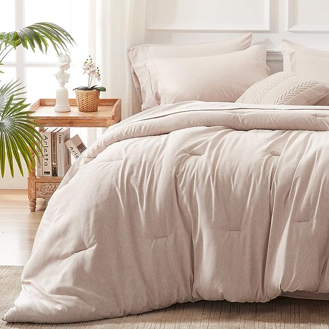 UNILIBRA 7 Pieces Bed in a Bag Full Size Comforter Sets, Taupe Full Bed Set Soft for All Seasons - Cationic Dyeing Bedding Set with Comforter, Flat Sheet, Fitted Sheet, Pillowcases & Shams - LeafyLoom
