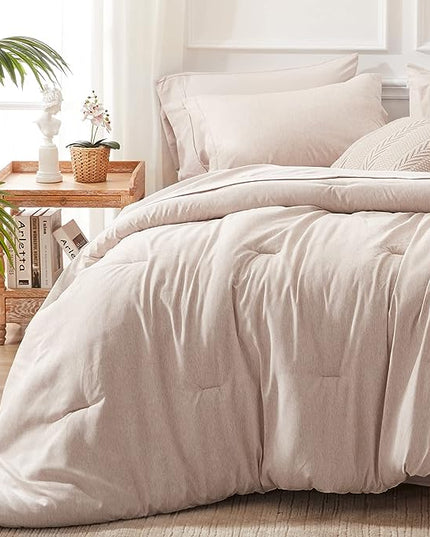 UNILIBRA Bed in a Bag Twin Size 5 Pieces - Taupe Twin Comforter Set Soft for All Seasons - Cationic Dyeing Bedding Comforter Sets with Comforter, Flat Sheet, Fitted Sheet, Pillowcases & Shams - LeafyLoom
