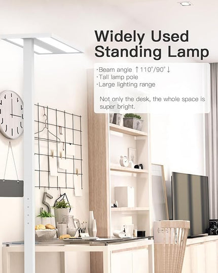 STERREN 76" Led Floor Lamp,80W White Modern Free-Standing Lamp,10000LM Dimmable Eye-Care Tall Reading Lamp for Reading Study Room,Office,Meeting Room,4000K Natural Daylight - LeafyLoom