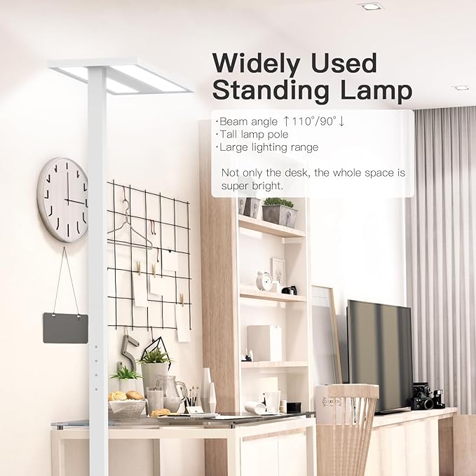 STERREN 76" Led Floor Lamp,80W White Modern Free-Standing Lamp,10000LM Dimmable Eye-Care Tall Reading Lamp for Reading Study Room,Office,Meeting Room,4000K Natural Daylight - LeafyLoom