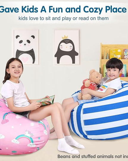 Lukeight Stuffed Animal Storage Bean Bag Chair Cover for Kids, Zipper Beanbag Chair Cover for Organizing Toddler & Kids' Rooms Plush Toys (Blue+White Velvet, X-Large) - LeafyLoom