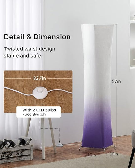 chiphy Floor Lamp, 52" Tall Standing Lamp, 3 Levels Adjustable Brightness LED Bulbs, Column Floor Light, Purple Gradient Fabric Lampshade, Home Decor for Living Room, Bedroom, Kids Room - LeafyLoom