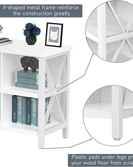 6 Cube Storage Organizer with Shelf, 3 Tier Metal and Wood Open Book Shelf, Long Wide Office Cubby Bookcase with Storage, Industrial Horizontal Bookshelf (White, 47 Inch) - LeafyLoom