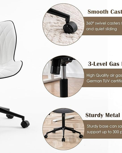 YOUNUOKE Office Desk Chair, Comfy Home Office Chairs, Small Comfortable Desk Chairs with Wheels, Armless PU Leather Chairs for Computer Conference, White - LeafyLoom