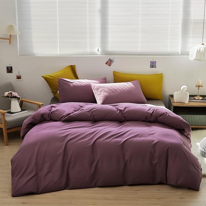 Purple Comforter Set Twin Grape Color Bedding Set 3 Pieces Solid Purple Comforter Set Hotel Quality Lightweight Women Comforter Set Twin Breathable Purple Bed Comforter Set Twin - LeafyLoom