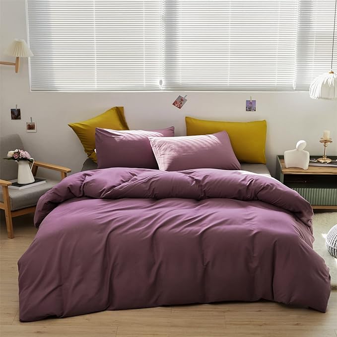 Purple Comforter Set King Grape Color Bedding Set 3 Pieces Solid Purple Comforter Set Hotel Quality Lightweight Women Comforter Set King Breathable Purple Bed Comforter Set King - LeafyLoom