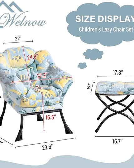 Welnow Toddler Kids Lazy Chair with Ottoman, Glow in The Dark Accent Comfy Lounge Children Armchair Couch with Removable Cover, Detachable Reading Chair with Footrest for Boy or Girl - LeafyLoom