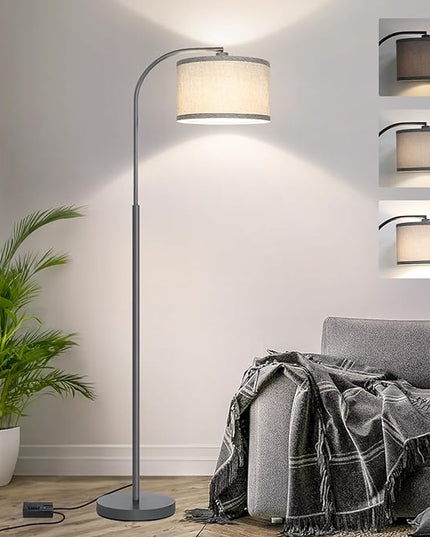 Boncoo Dimmable Floor Lamp, Arc Floor Lamps for Living Room, Stepless Dimmable Standing Lamp with Adjustable Drum Shade, Modern Arched Corner Light for Bedroom, Office, LED Bulb Included - LeafyLoom