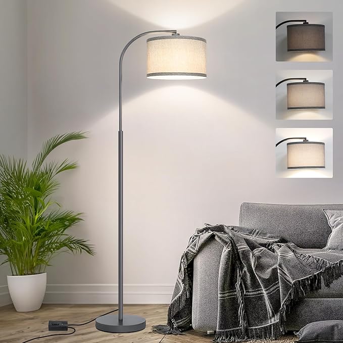 Boncoo Dimmable Floor Lamp, Arc Floor Lamps for Living Room, Stepless Dimmable Standing Lamp with Adjustable Drum Shade, Modern Arched Corner Light for Bedroom, Office, LED Bulb Included - LeafyLoom