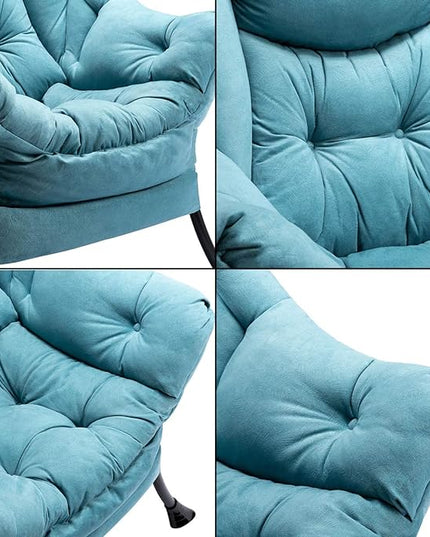 HollyHOME Fabric Lazy Chair with Foldable Ottoman, Accent Comfy Lounge Arm Chair and Folding Footrest Stool Set, Leisure Sofa Reading Chair and Footstool for Living Room, Bedroom, Dorm, Blue - LeafyLoom
