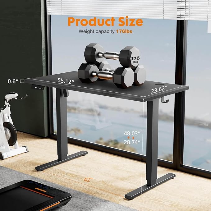 NicBex Home Office Desk 55'' x 23" Electric Height Adjustable Standing Desk Computer Desk Office Desk, Sit to Stand Ergonomic Computer Desk Adjustable Desk, Black - LeafyLoom
