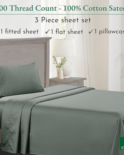 California Design Den Luxury Twin Sheet Set - 100% Cotton, 600 Thread Count Deep Pocket Twin Sheets, Soft Hotel-Quality Bedding with Sateen Weave - Sage Green - LeafyLoom