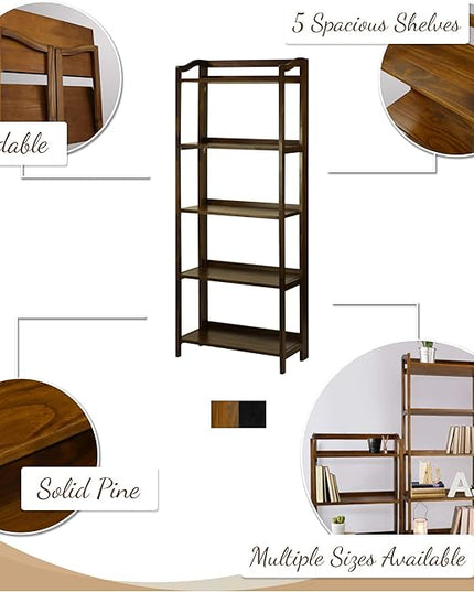 Casual Home Stratford 5-Shelf Folding Bookcase-Warm Brown - LeafyLoom