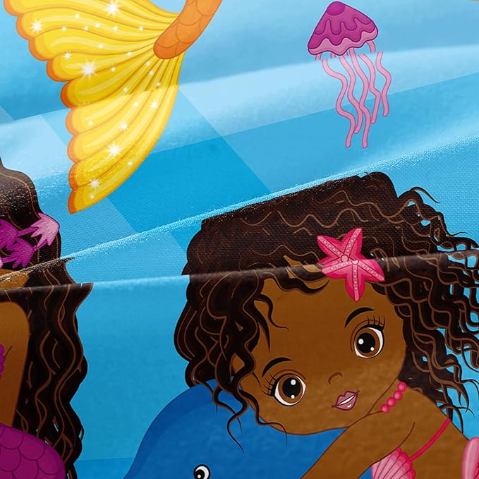 Little Mermaid Bedding, Black Girl Comforter Set Twin Size, Black Mermaid Bedroom Decor for Girls, Princess Twin Bed Set for Kids Teens with 1 Comforter and 2 Pillow Cases - LeafyLoom