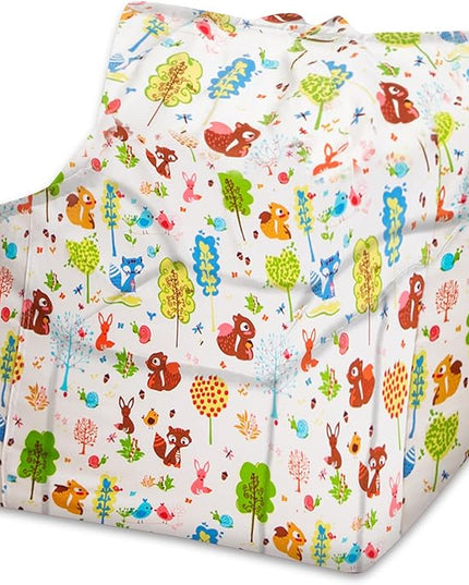 Posh Creations Structured Comfy Bean Bag Chair for Gaming, Reading, and Watching TV, Newport Chair, Canvas - Forest Critters on White - LeafyLoom