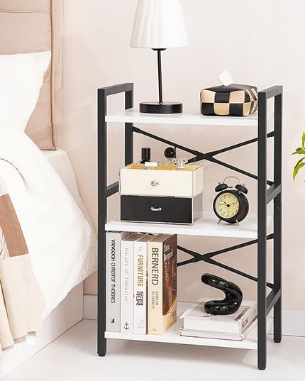 Yoobure Bookshelf Small Book Shelf, Solid Industrial 3 Tier Shelf Bookcase, Short Book Case for Bedroom, Living Room, Office Home, Small Spaces, White - LeafyLoom