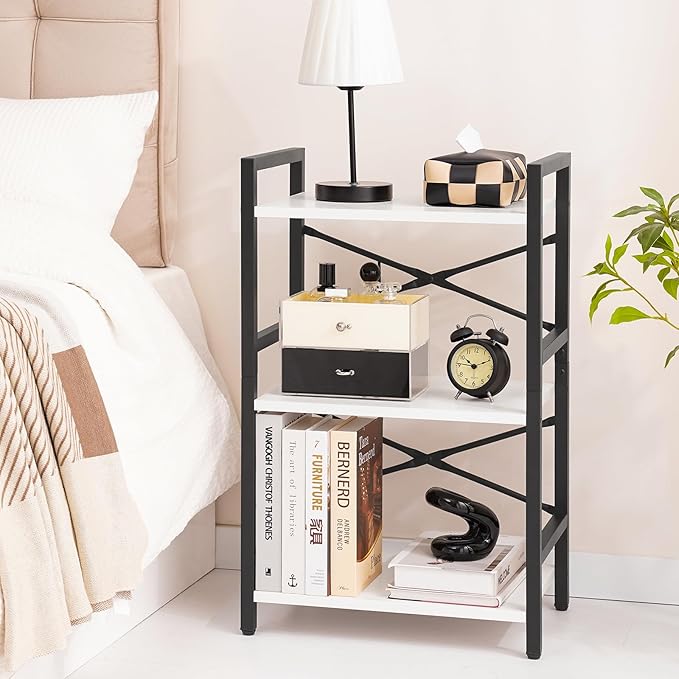 Yoobure Bookshelf Small Book Shelf, Solid Industrial 3 Tier Shelf Bookcase, Short Book Case for Bedroom, Living Room, Office Home, Small Spaces, White - LeafyLoom