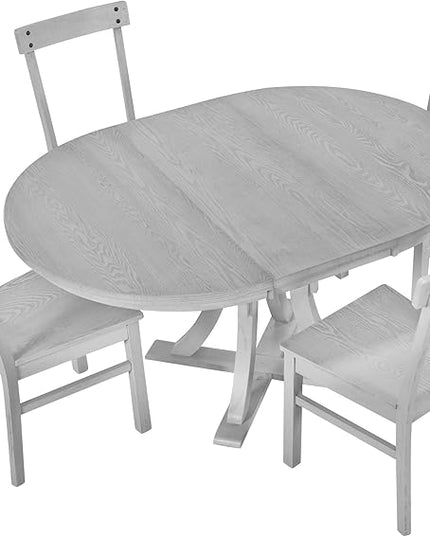 Merax 5-Piece Rustic Set with Round Pedestal Extendable Table and 15.7" Removable Leaf, Simple Dining Chirs for Small Places, Gray, Grey - LeafyLoom