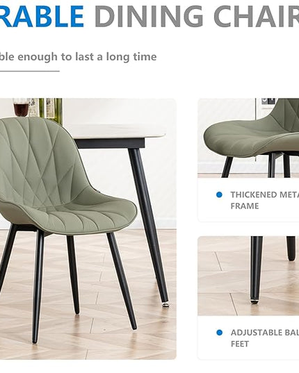 YOUNIKE Dining Chairs Set of 2, Olive Green Comfy Padded Kitchen Chairs, Armless Modern Faux Leather Upholstered Dining Room Chairs, Elegant Dinning Chairs Side Chairs, Easy to Clean - LeafyLoom