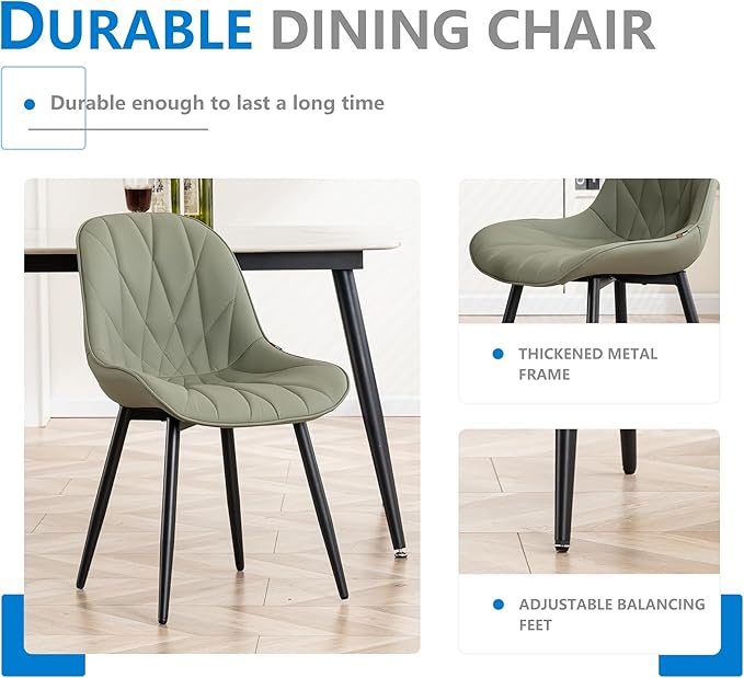YOUNIKE Dining Chairs Set of 2, Olive Green Comfy Padded Kitchen Chairs, Armless Modern Faux Leather Upholstered Dining Room Chairs, Elegant Dinning Chairs Side Chairs, Easy to Clean - LeafyLoom