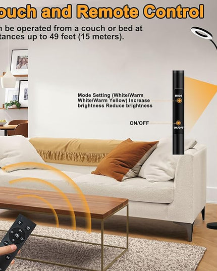 LED Floor Lamp, Bright 18W Floor Lamps for Living Room with 1H Timer, Stepless Adjustable 2700-6500K Colors & Brightness Tall Standing Lamp with Remote & Touch Control Reading Floor Lamps - LeafyLoom